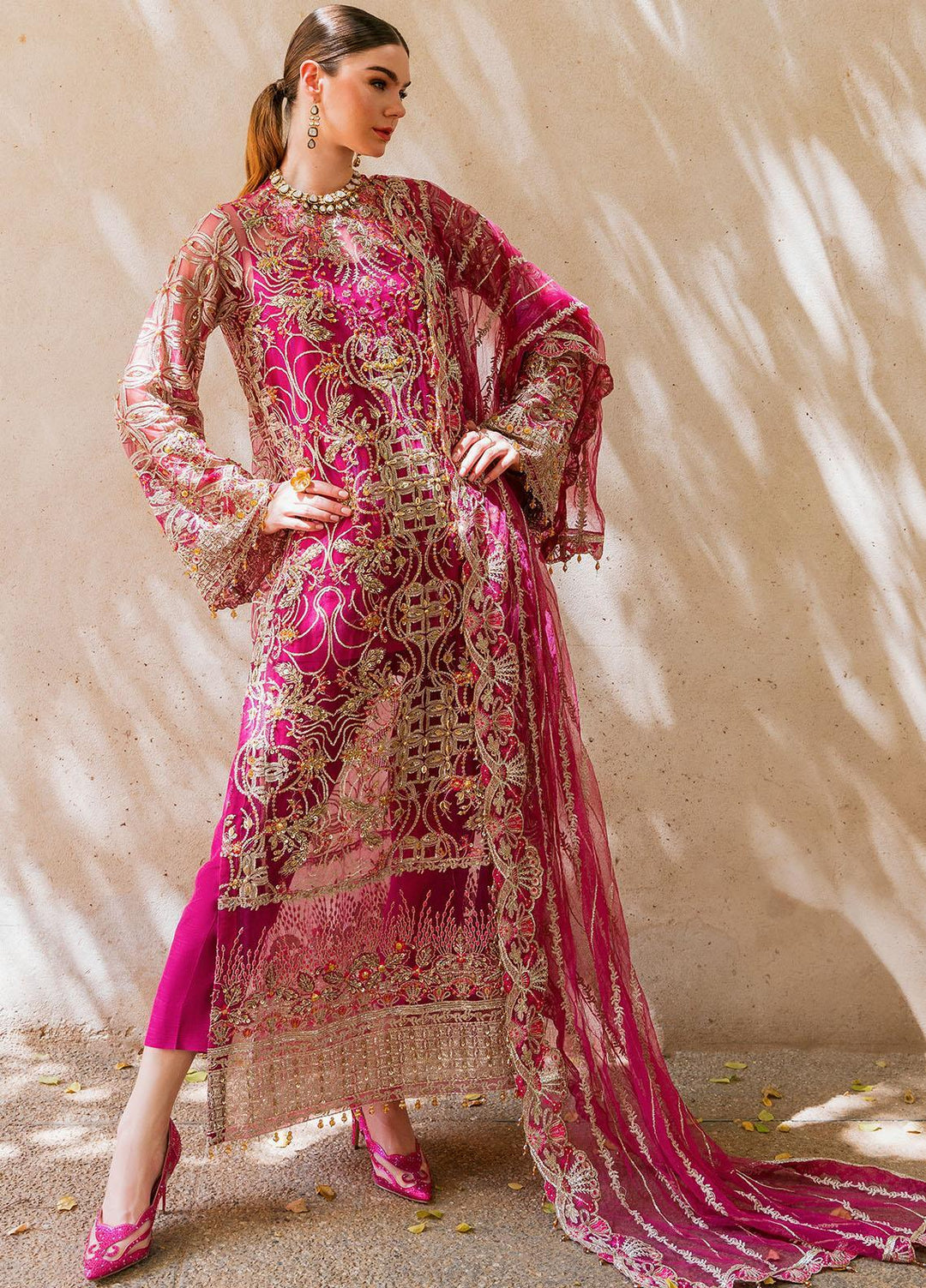 Evara By Elaf Embroidered Net Suits Unstitched 4 Piece EF23EV EEB-02 Zephyr - Wedding Collection