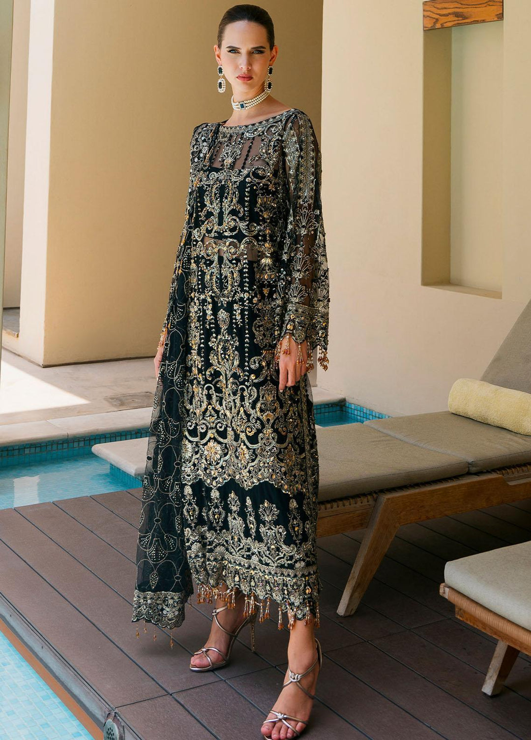 Evara By Elaf Embroidered Net Suits Unstitched 4 Piece EF23EV EEB-06 Zafir - Wedding Collection