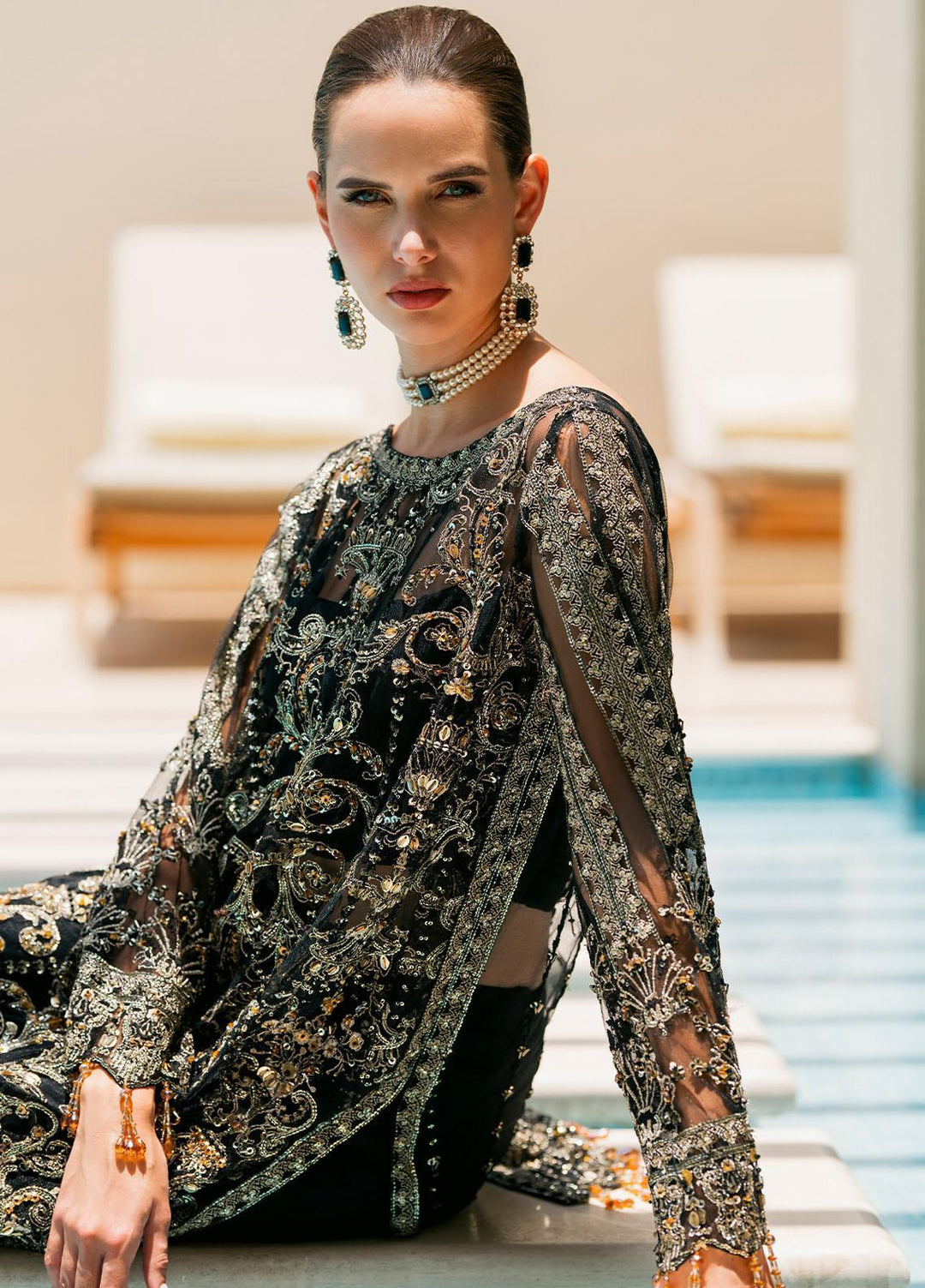 Evara By Elaf Embroidered Net Suits Unstitched 4 Piece EF23EV EEB-06 Zafir - Wedding Collection