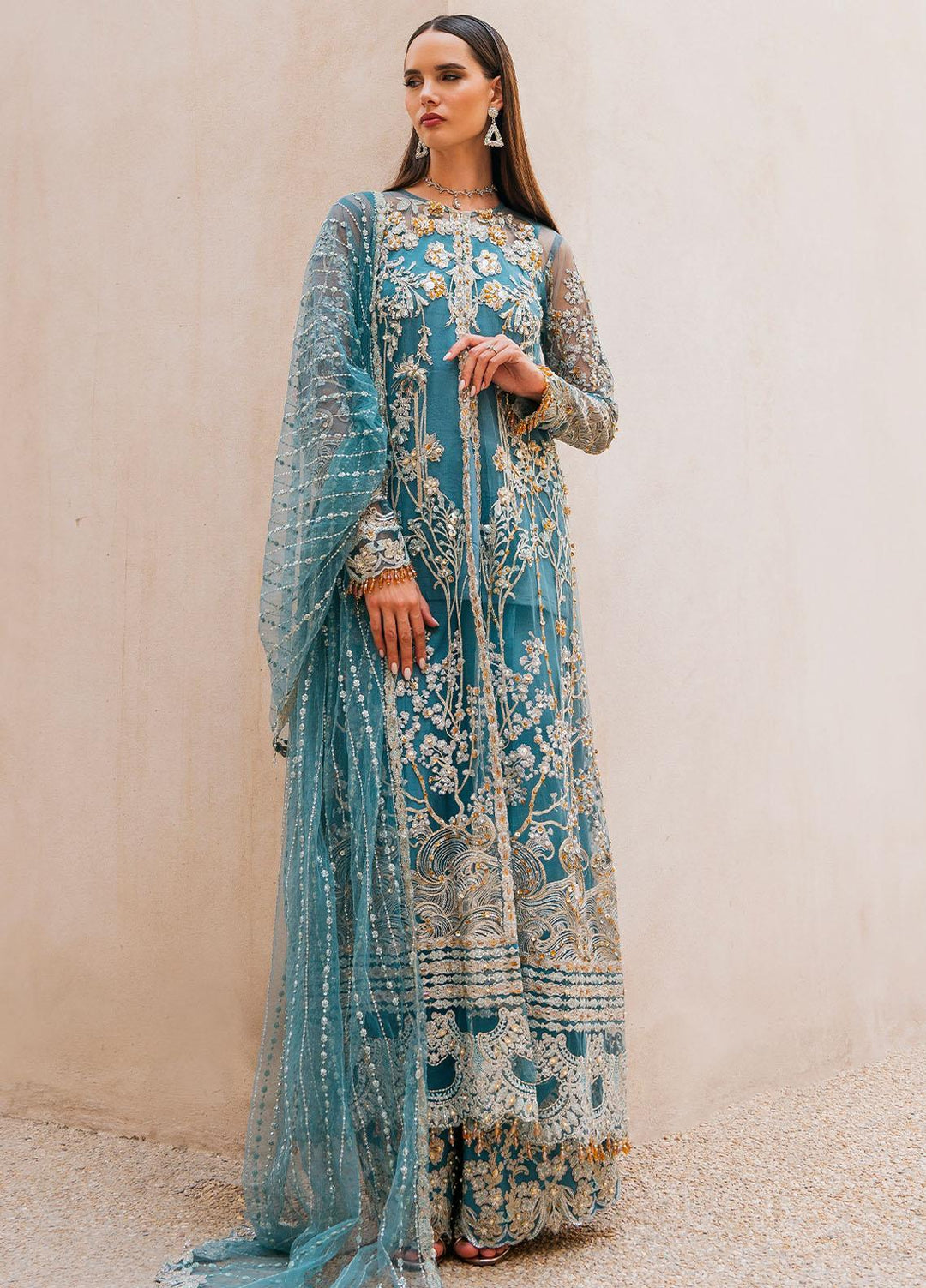 Evara By Elaf Embroidered Net Suits Unstitched 4 Piece EF23EV EEB-07 Seraphim - Wedding Collection