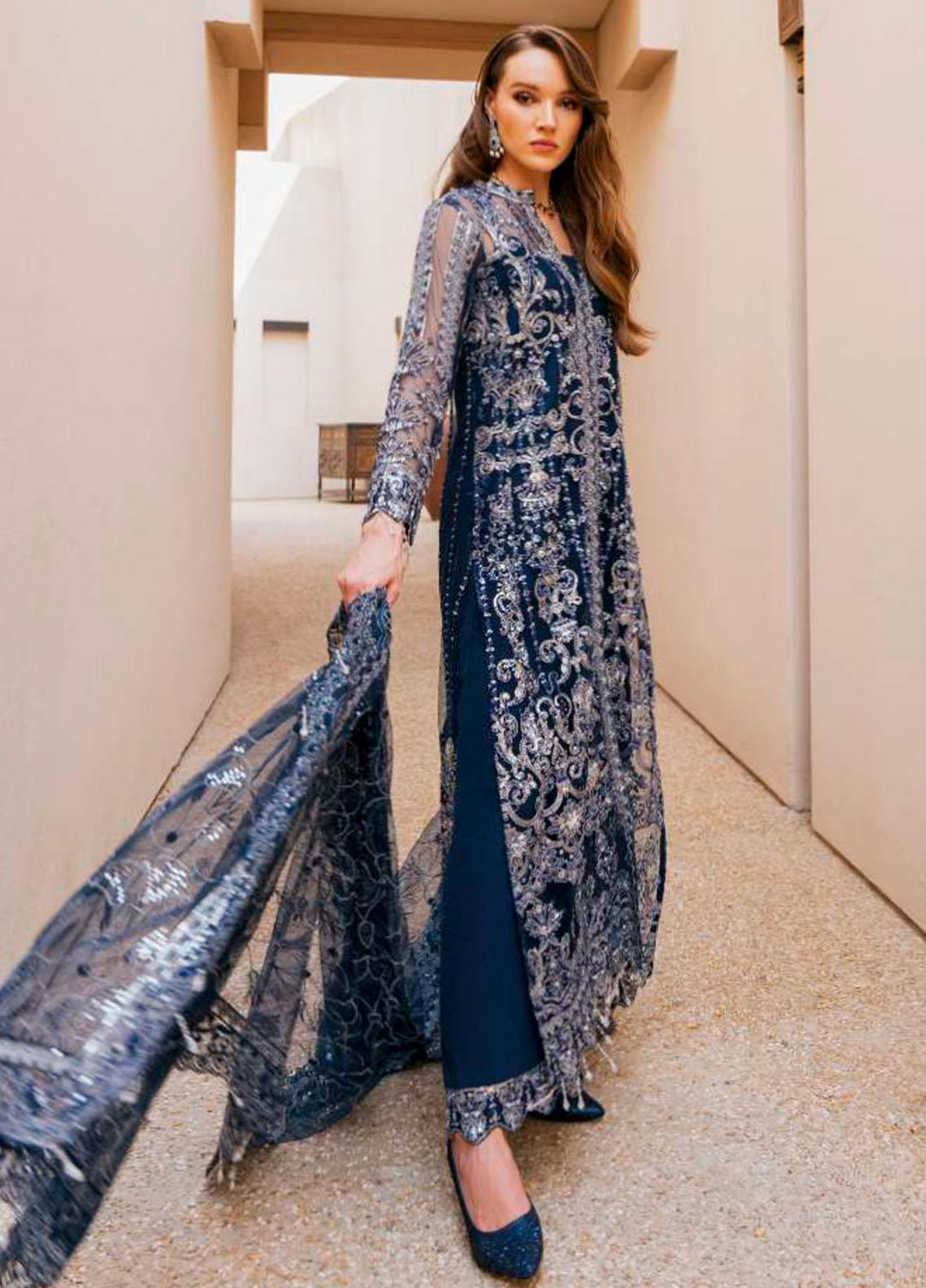 Evara By Elaf Embroidered Net Suits Unstitched 4 Piece EF23EV-2 EEW-06 AZALEA - Wedding Collection