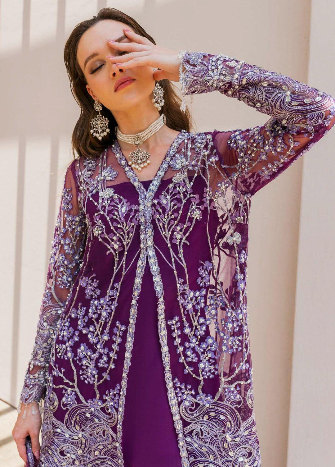 Evara By Elaf Embroidered Net Suits Unstitched 4 Piece EF23EV-2 EEW-08 ALMAS - Wedding Collection