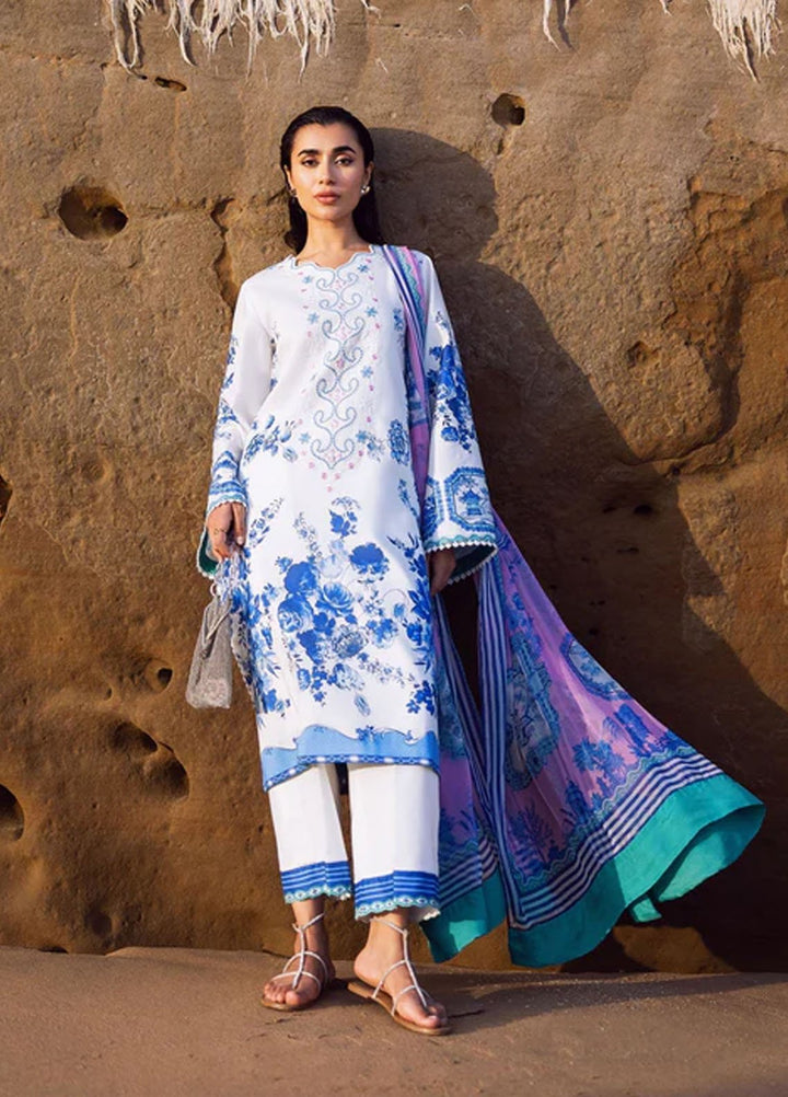 Everyday by Sadaf Fawad Khan Embroidered Lawn Suits Unstitched 3 Piece SDF25EV Blue Pottery - Summer Collection