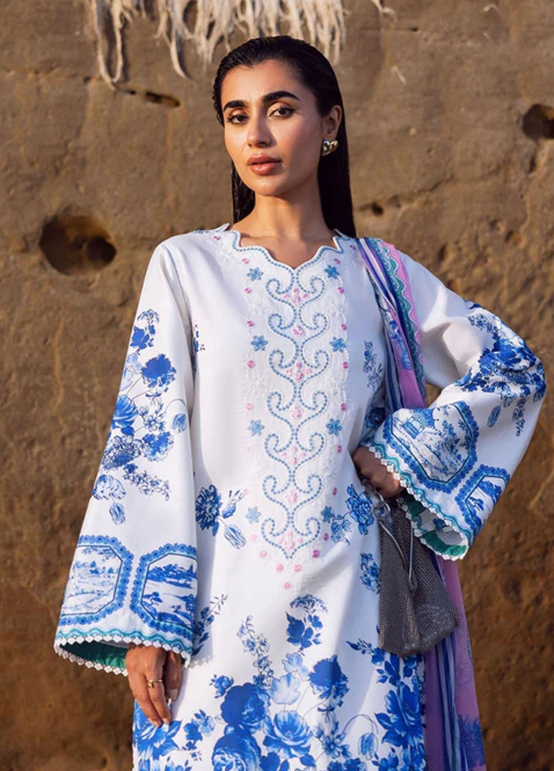 Everyday by Sadaf Fawad Khan Embroidered Lawn Suits Unstitched 3 Piece SDF25EV Blue Pottery - Summer Collection