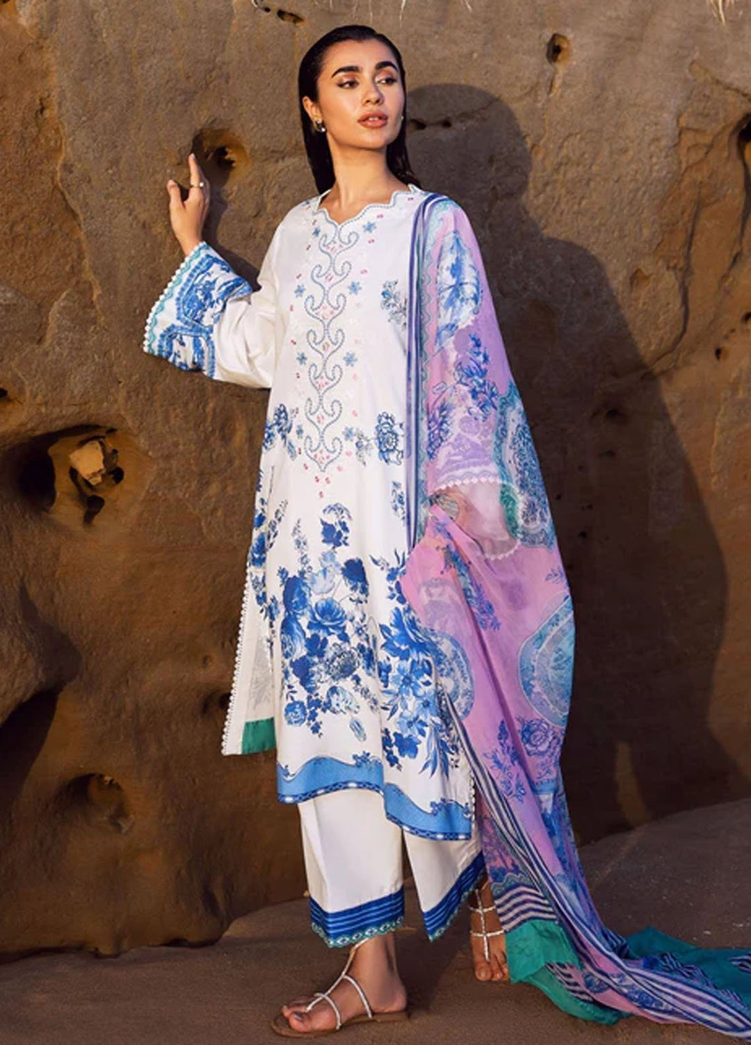 Everyday by Sadaf Fawad Khan Embroidered Lawn Suits Unstitched 3 Piece SDF25EV Blue Pottery - Summer Collection