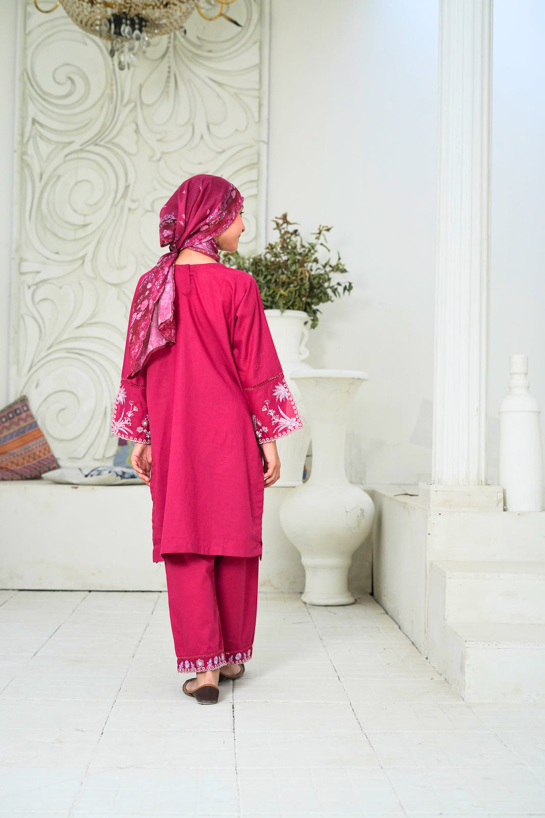 Guriya by Suntex Fabrics Girls RTW Embroidered Cotton 3 Piece Suit Magenta Blossom Festive Collection