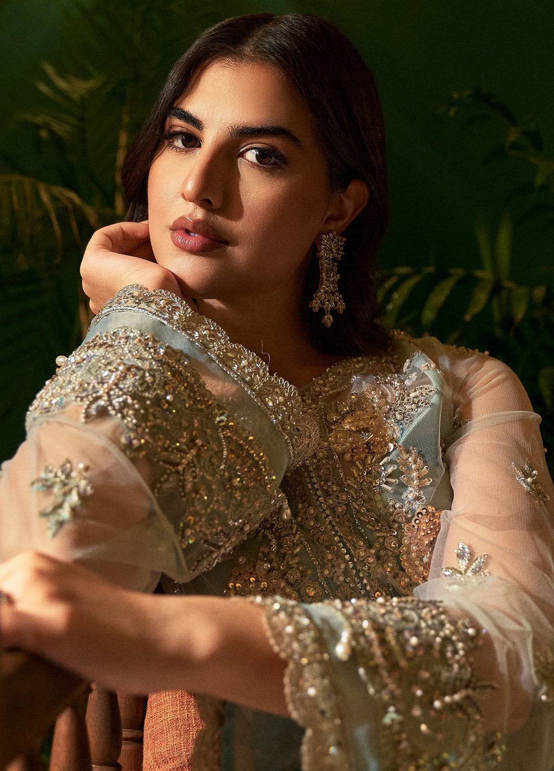 Fabiha Fatima Pret Embroidered Net 3 Piece Suit Aquamarine