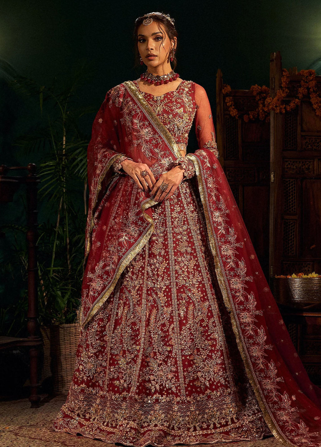 Fabiha Fatima Pret Embroidered Net 3 Piece Suit Ruby