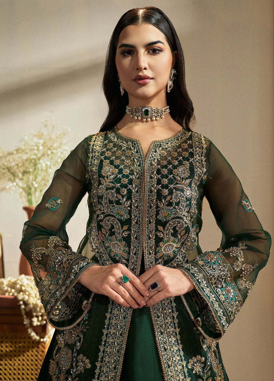 Fabiha Fatima Pret Embroidered Organza 3 Piece Suit Emerald