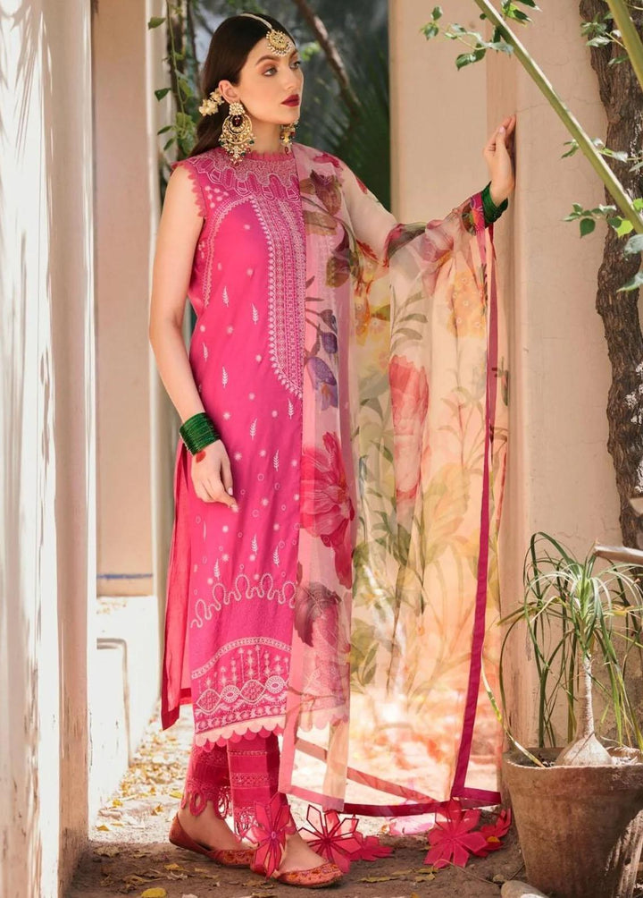 Mehru By Faixa Faixal Embroidered Lawn Suits Unstitched 3 Piece FFX22M E22-02 Fushia Pink - Luxury Collection