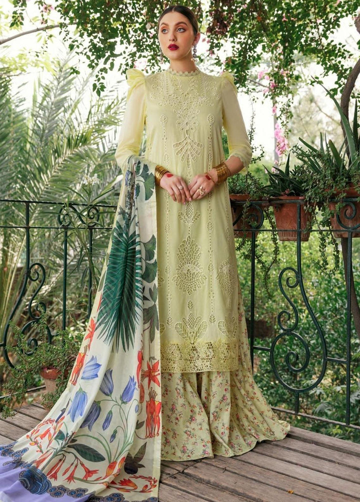 Mehru By Faixa Faixal Embroidered Lawn Suits Unstitched 3 Piece FFX22M E22-04 Lemon - Luxury Collection