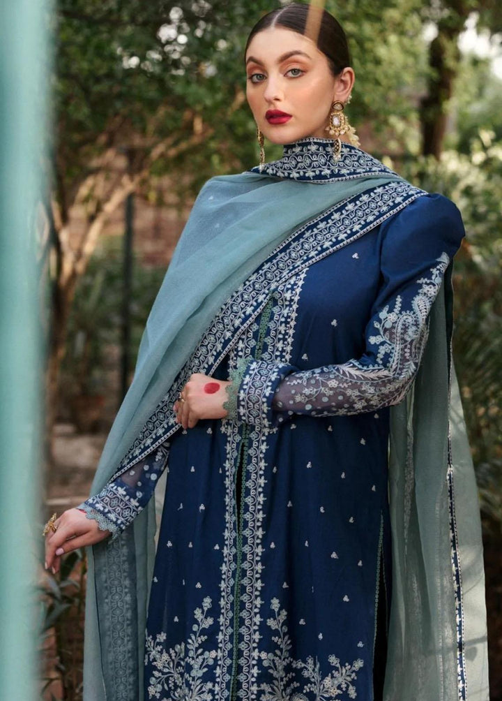 Mehru By Faixa Faixal Embroidered Lawn Suits Unstitched 3 Piece FFX22M E22-06 Navy - Luxury Collection
