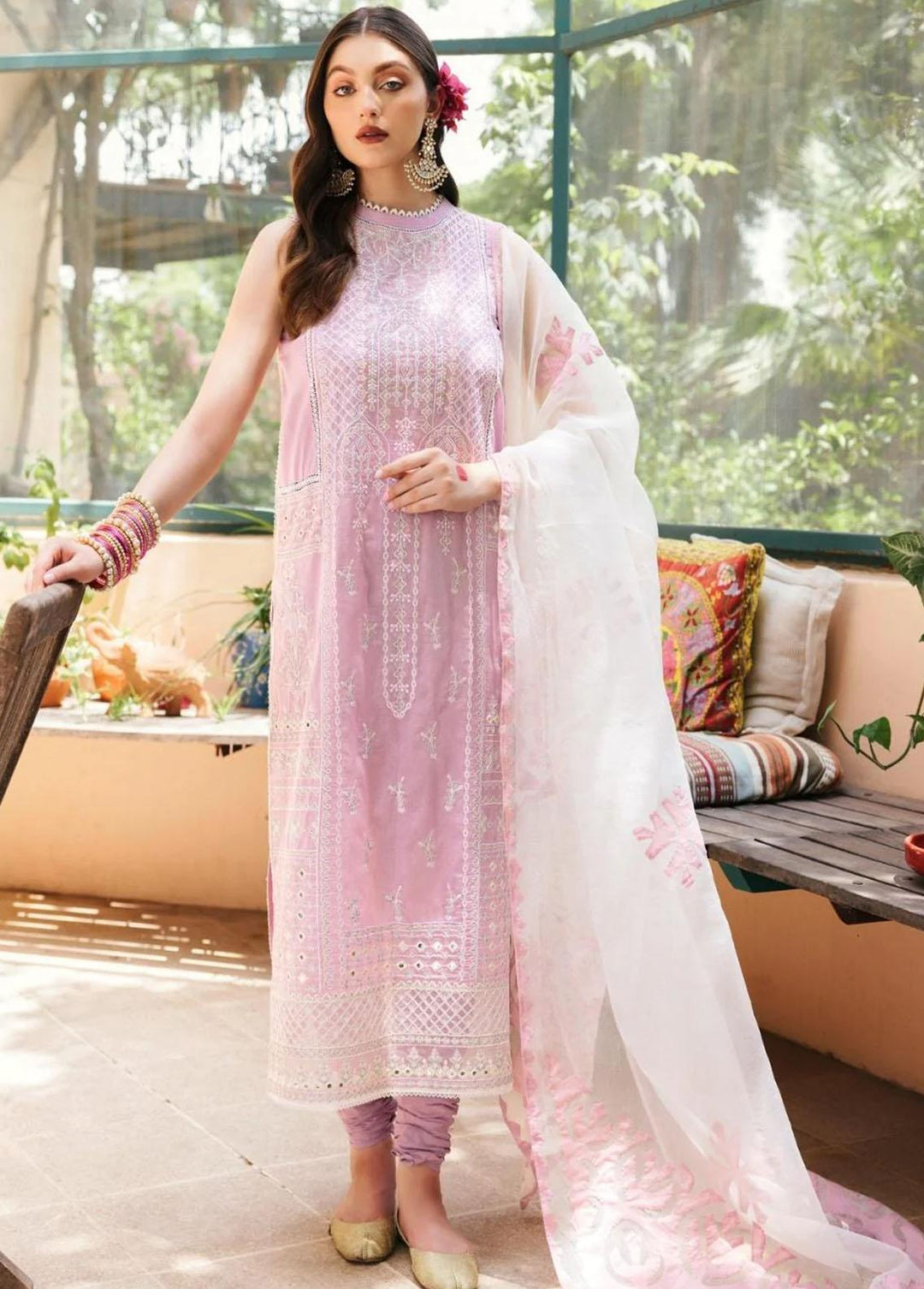 Mehru By Faixa Faixal Embroidered Lawn Suits Unstitched 3 Piece FFX22M E22-08 Light Purple - Luxury Collection