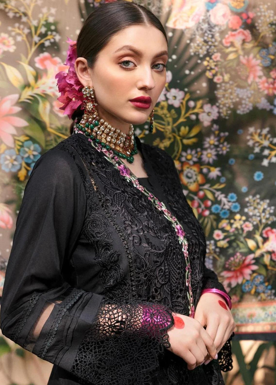 Mehru By Faixa Faixal Embroidered Lawn Suits Unstitched 3 Piece FFX22M E22-10 Black - Luxury Collection