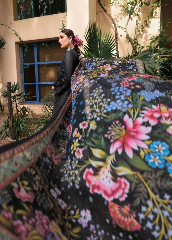 Mehru By Faixa Faixal Embroidered Lawn Suits Unstitched 3 Piece FFX22M E22-10 Black - Luxury Collection