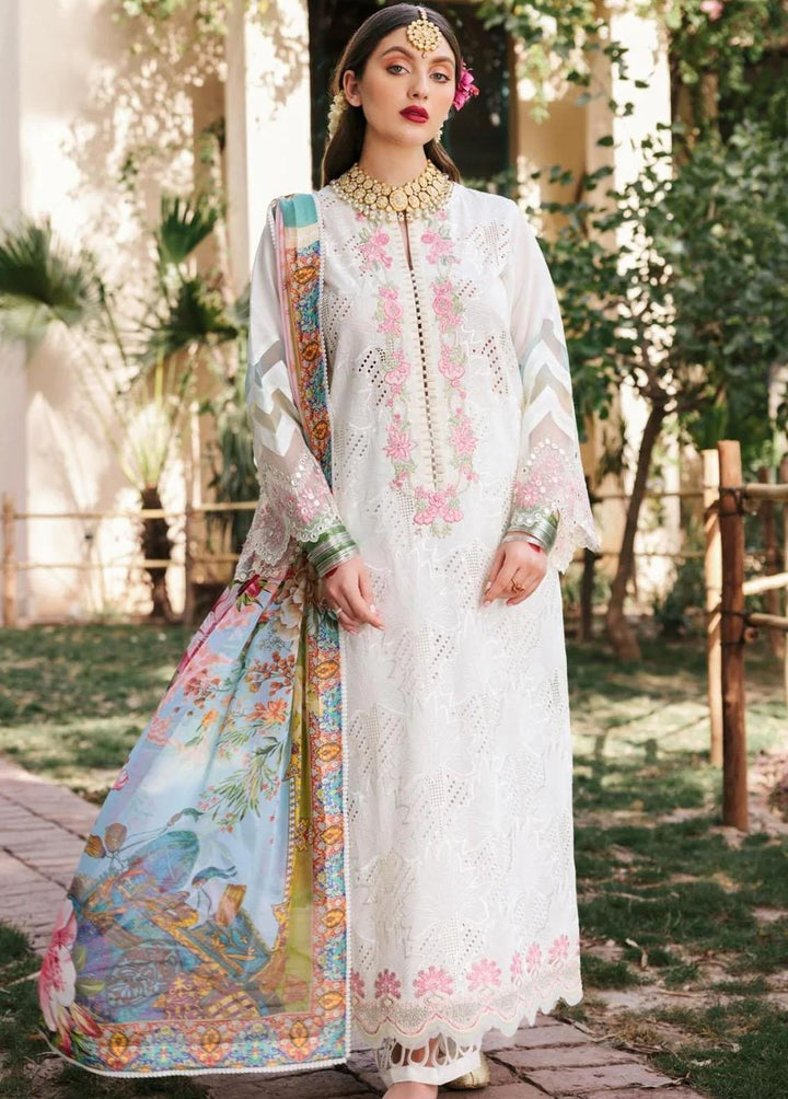 Mehru By Faixa Faixal Embroidered Lawn Suits Unstitched 3 Piece FFX22M E22-11 White - Luxury Collection