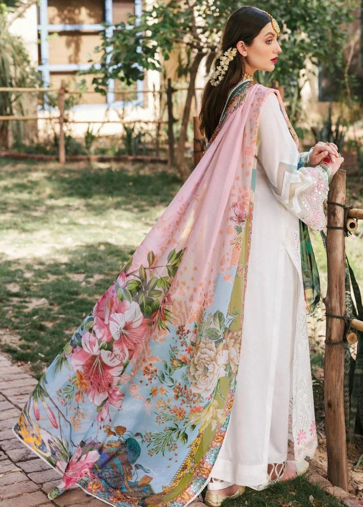 Mehru By Faixa Faixal Embroidered Lawn Suits Unstitched 3 Piece FFX22M E22-11 White - Luxury Collection