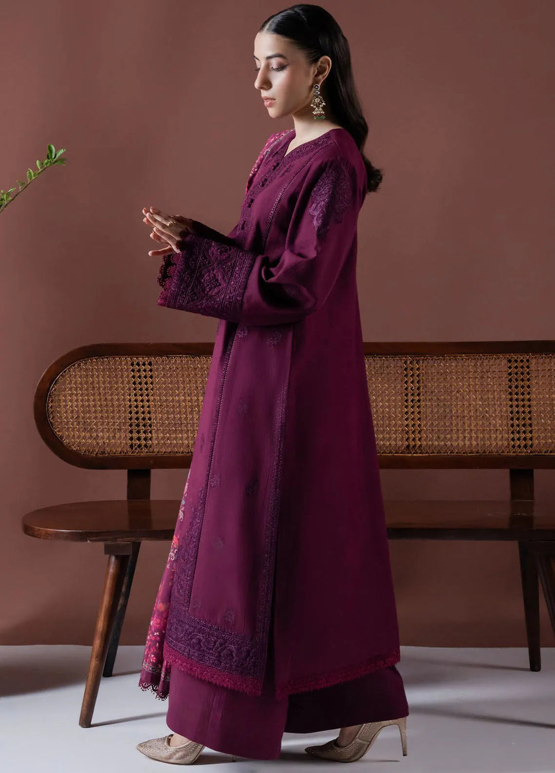 Faiza Faisal Embroidered Khaddar Suit Unstitched 3 Piece FFX24EW D-05 Ember - Winter Collection