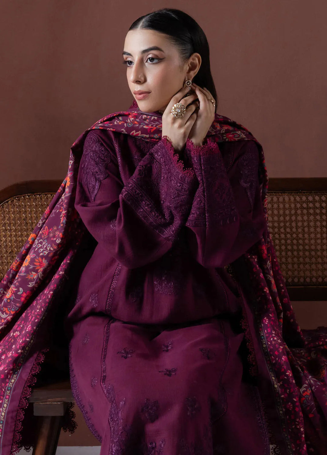 Faiza Faisal Embroidered Khaddar Suit Unstitched 3 Piece FFX24EW D-05 Ember - Winter Collection
