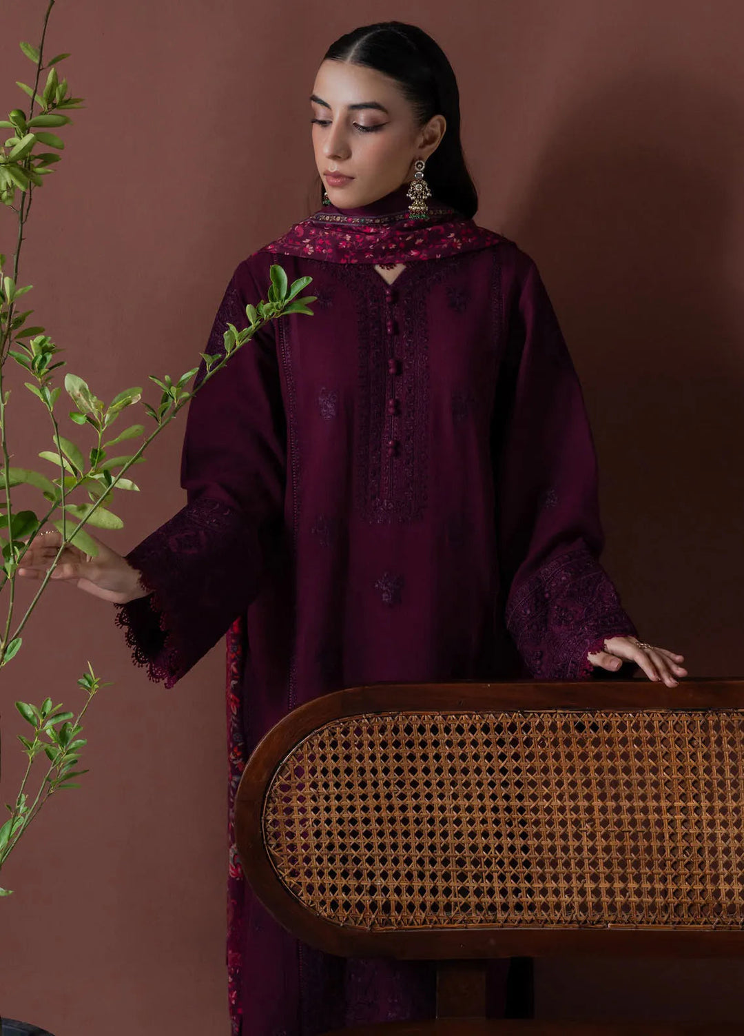 Faiza Faisal Embroidered Khaddar Suit Unstitched 3 Piece FFX24EW D-05 Ember - Winter Collection