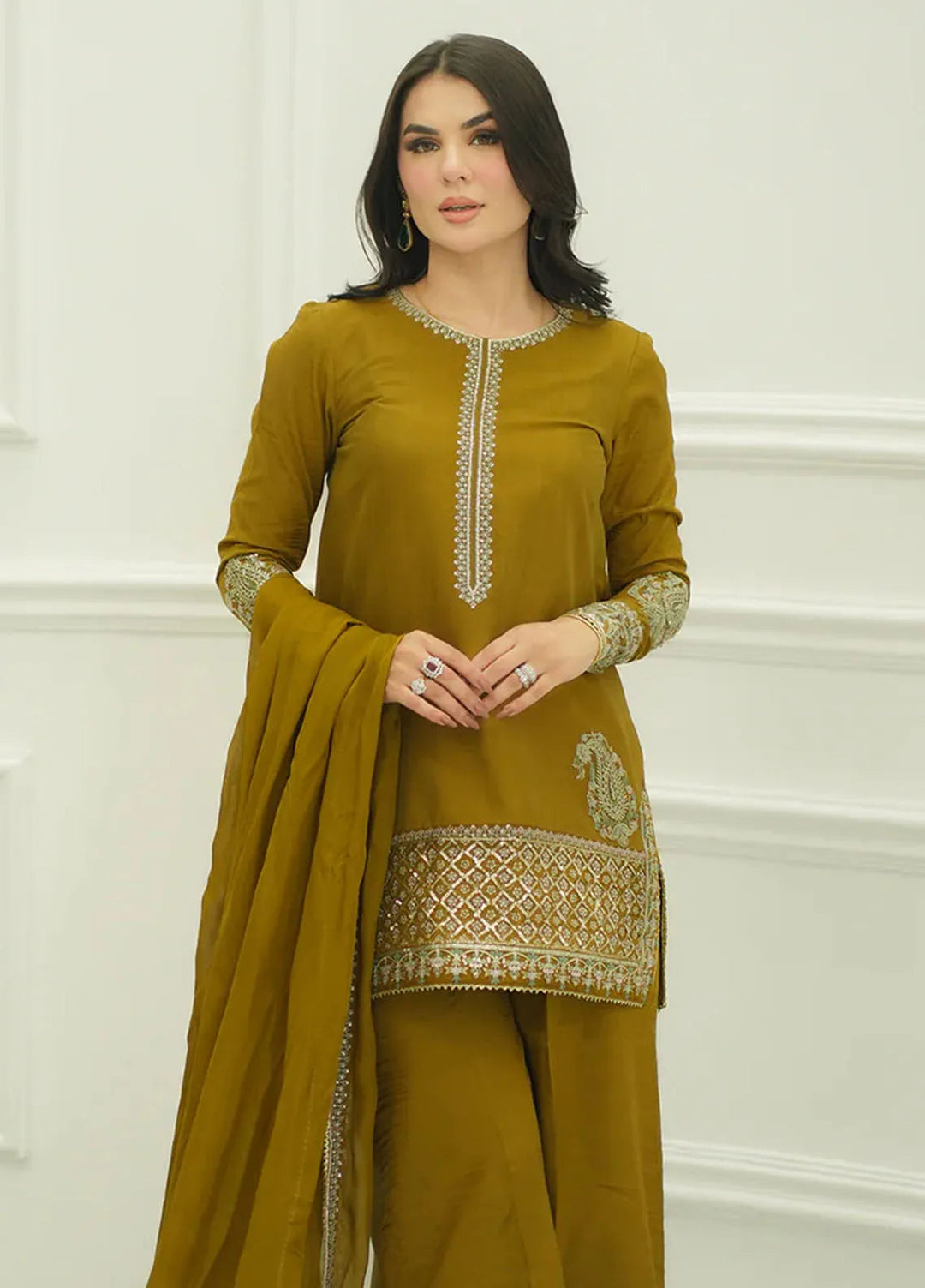 Faiza Faisal Pret Festive Raw Silk 3 Piece Suit Mehru