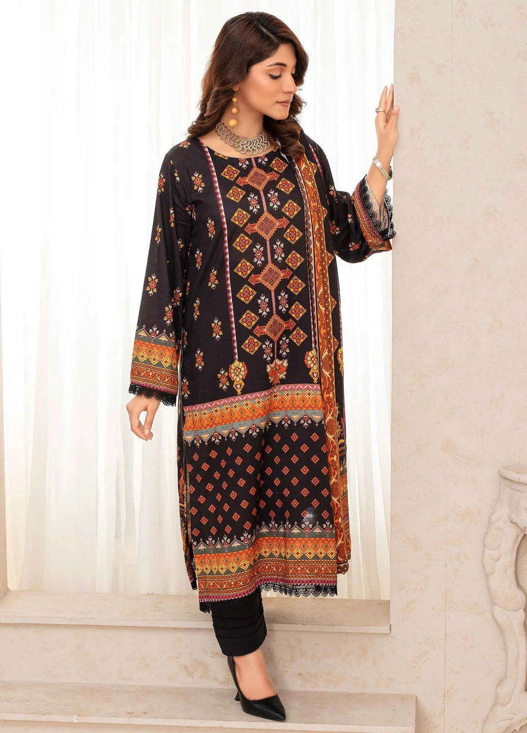 Falak by Feroza Printed Slub Linen Suits Unstitched 3 Piece FZ24FL D-02 - Winter Collection
