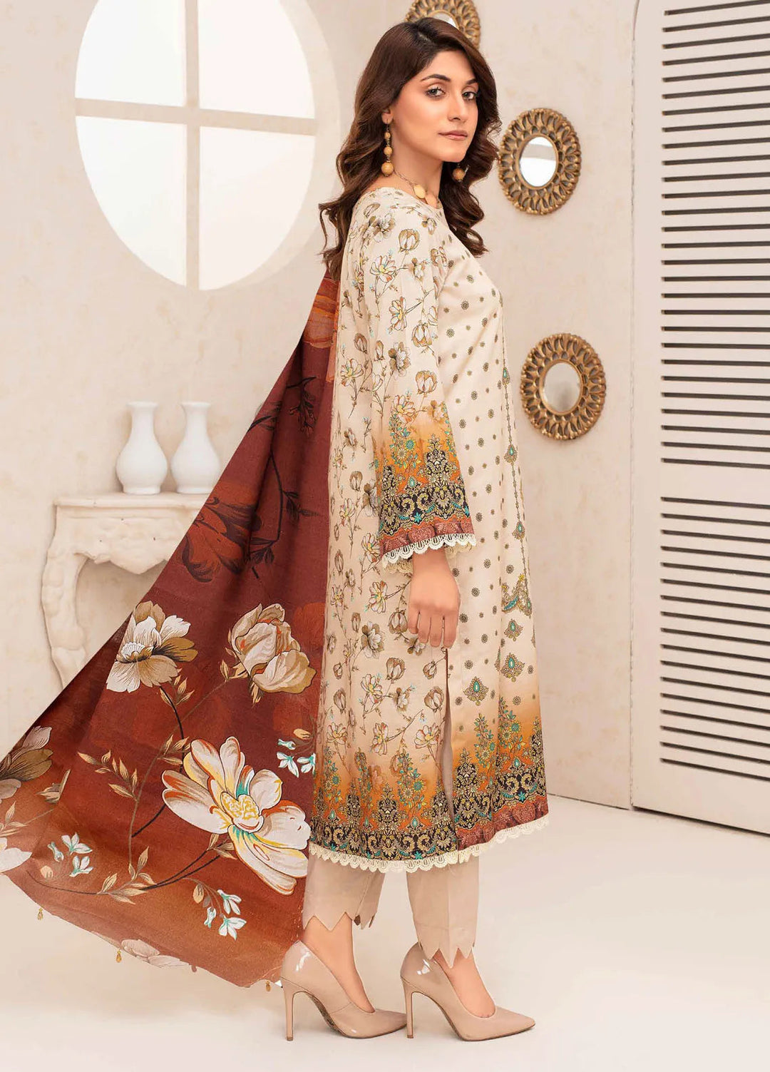 Falak by Feroza Printed Slub Linen Suits Unstitched 3 Piece FZ24FL D-05 - Winter Collection