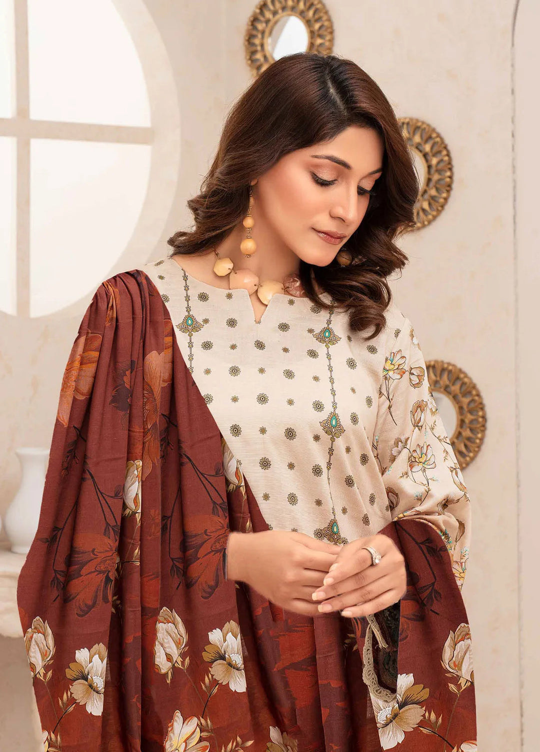 Falak by Feroza Printed Slub Linen Suits Unstitched 3 Piece FZ24FL D-05 - Winter Collection