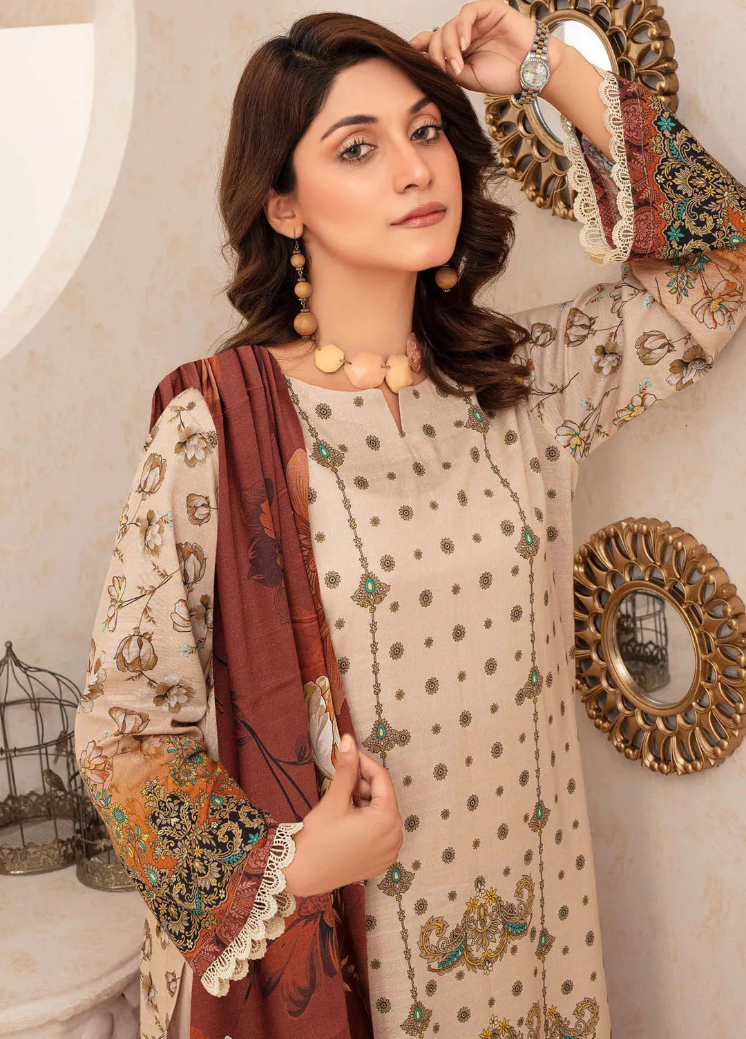 Falak by Feroza Printed Slub Linen Suits Unstitched 3 Piece FZ24FL D-05 - Winter Collection