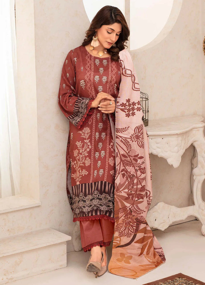 Falak by Feroza Printed Slub Linen Suits Unstitched 3 Piece FZ24FL D-10 - Winter Collection