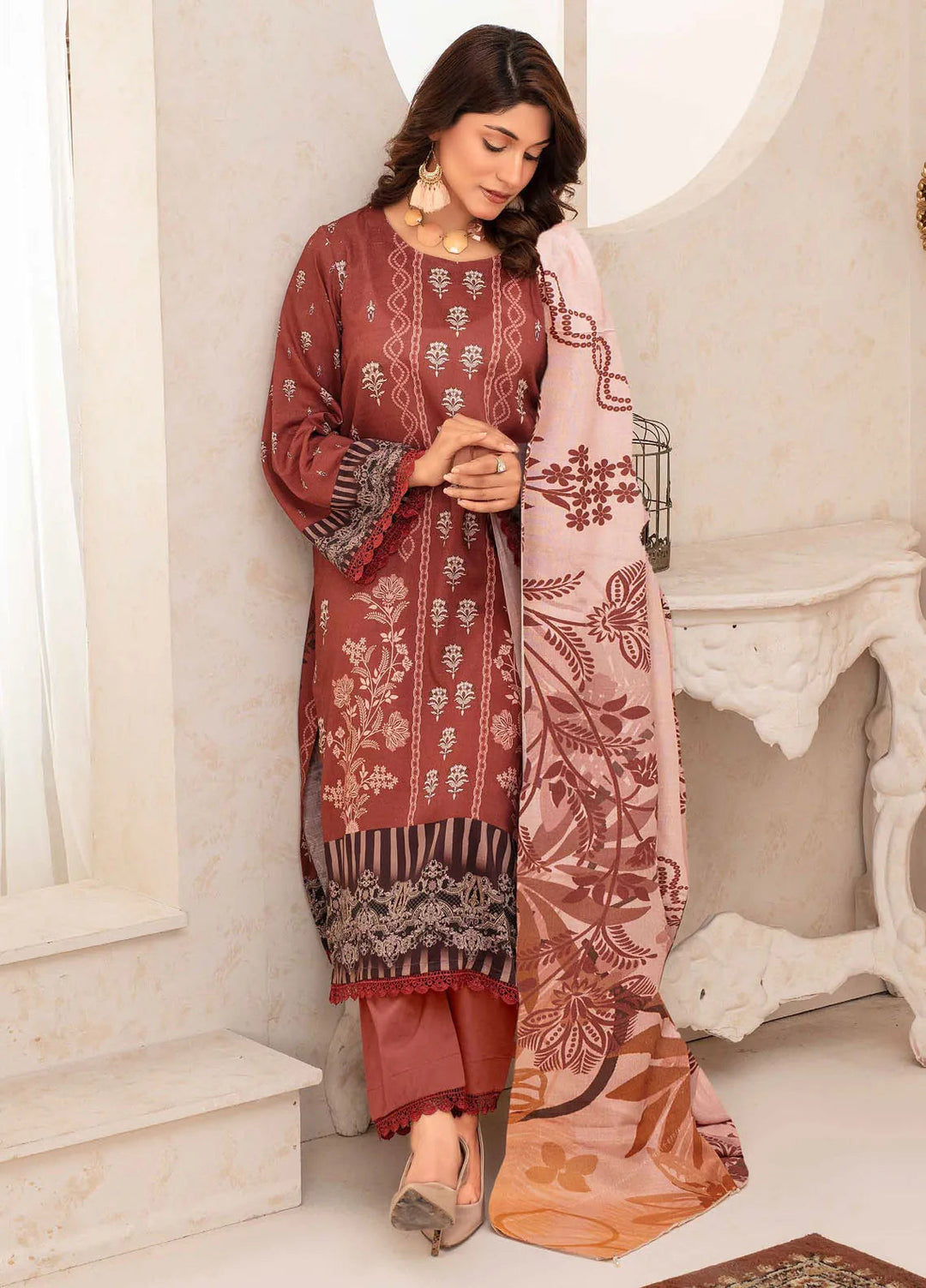 Falak by Feroza Printed Slub Linen Suits Unstitched 3 Piece FZ24FL D-10 - Winter Collection