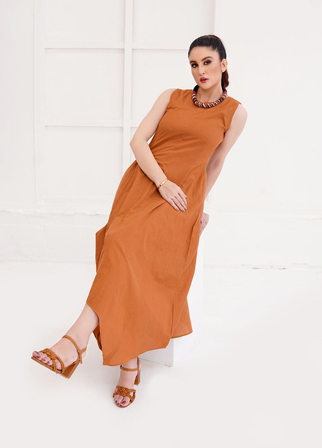 Farah Agha Pret Handwoven Solid Cotton Dress Lily