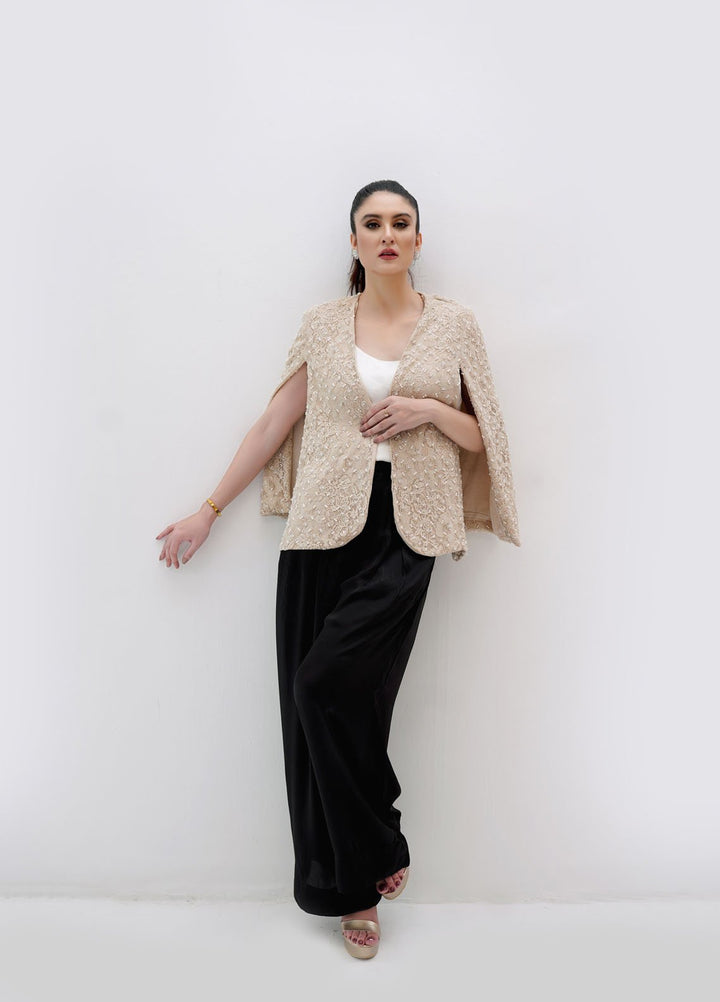 Farah Agha Pret Handwoven Solid Net 3 Piece Suit Solace