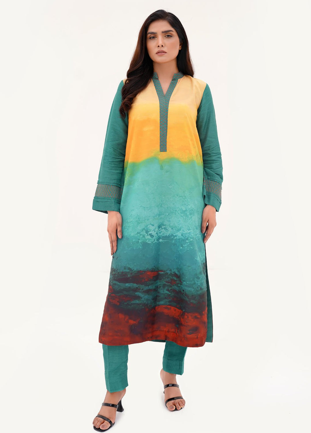 Farah Agha Pret Printed Silk 2 Piece Suit Bloom