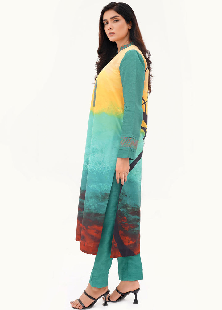 Farah Agha Pret Printed Silk 2 Piece Suit Bloom