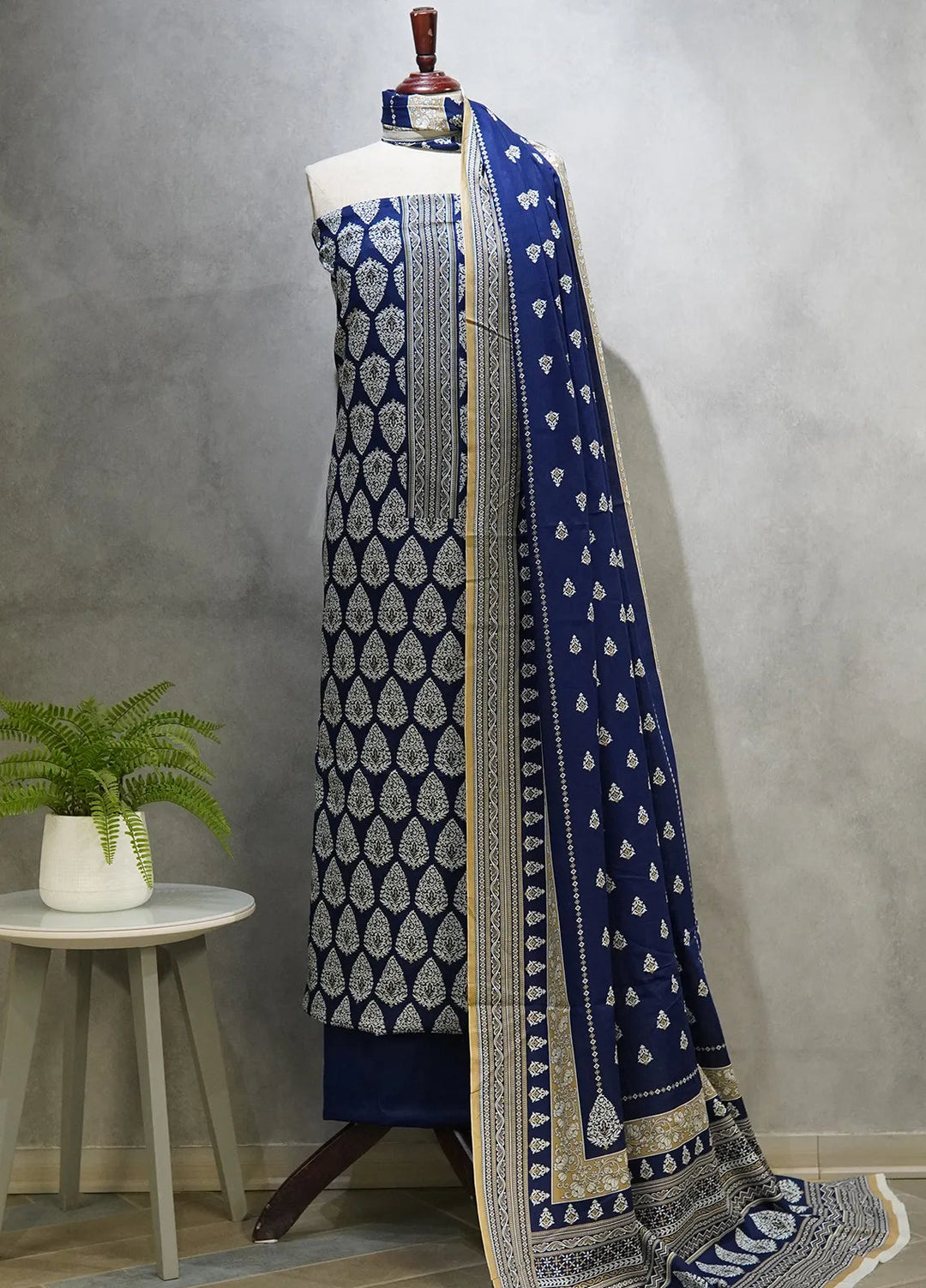 Farah N Faria By Bin Saeed Embroidered Lawn Suit 3 Piece Unstitched BS24F Blue - Summer Collection