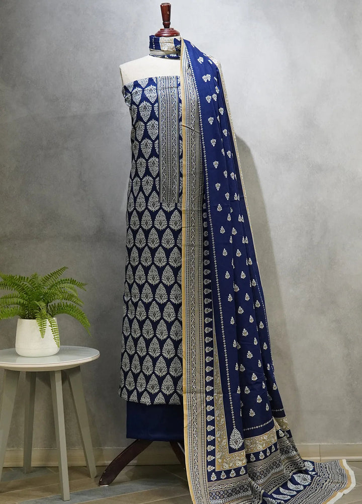 Farah N Faria By Bin Saeed Embroidered Lawn Suit 3 Piece Unstitched BS24F Blue - Summer Collection