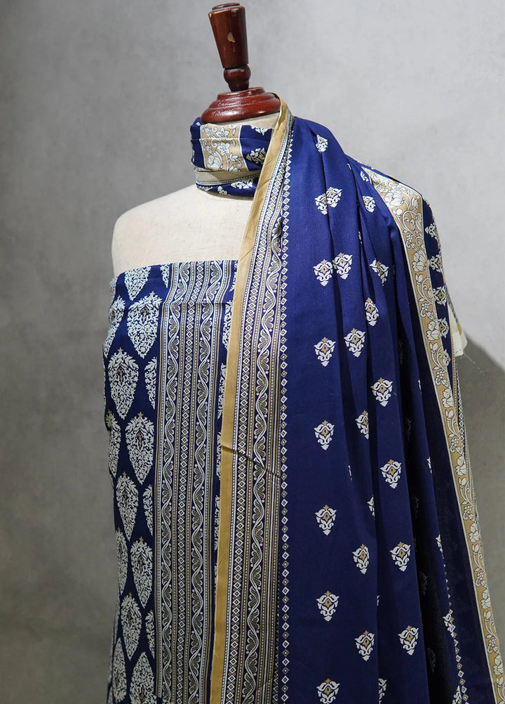 Farah N Faria By Bin Saeed Embroidered Lawn Suit 3 Piece Unstitched BS24F Blue - Summer Collection