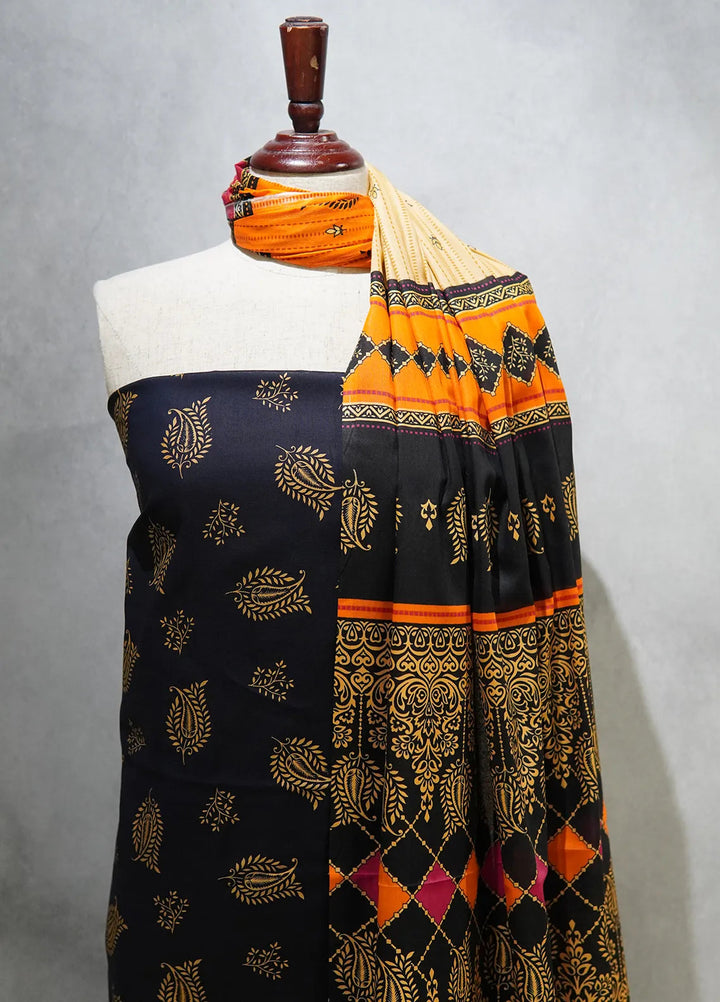 Farah N Faria By Bin Saeed Embroidered Lawn Suit Unstitched 3 Piece BS24F Black - Summer Collection