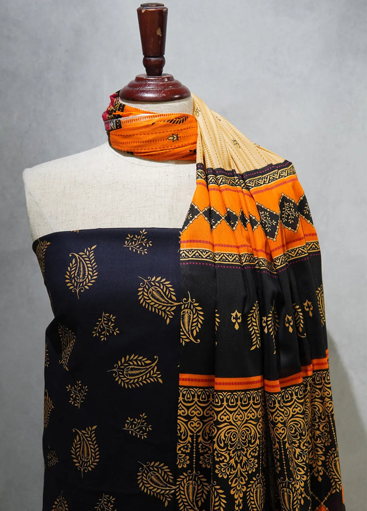 Farah N Faria By Bin Saeed Embroidered Lawn Suit Unstitched 3 Piece BS24F Black - Summer Collection