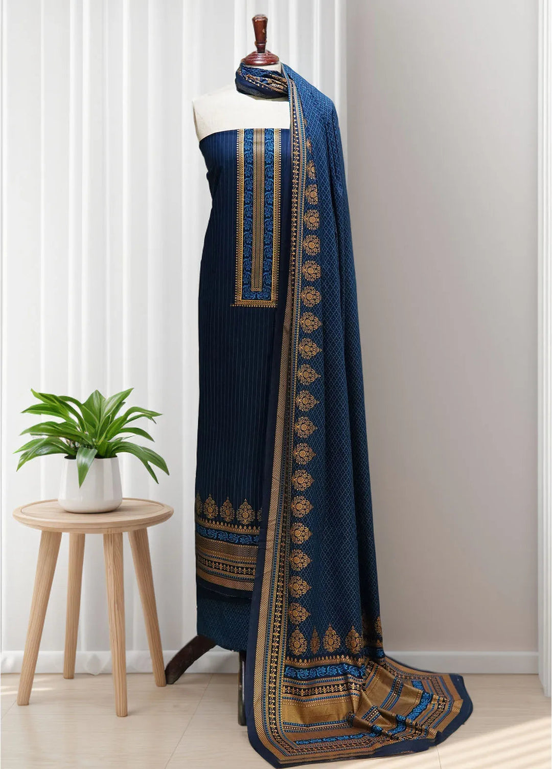 Farah N Faria By Bin Saeed Embroidered Lawn Unstitched Suit 3 Piece BS24F Blue - Summer Collection