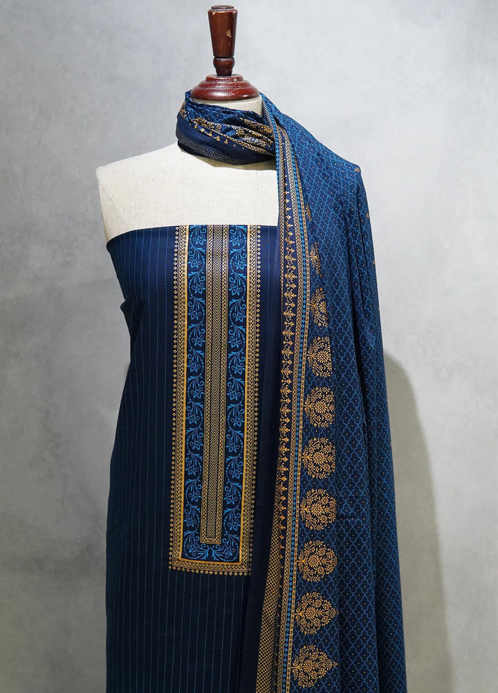 Farah N Faria By Bin Saeed Embroidered Lawn Unstitched Suit 3 Piece BS24F Blue - Summer Collection