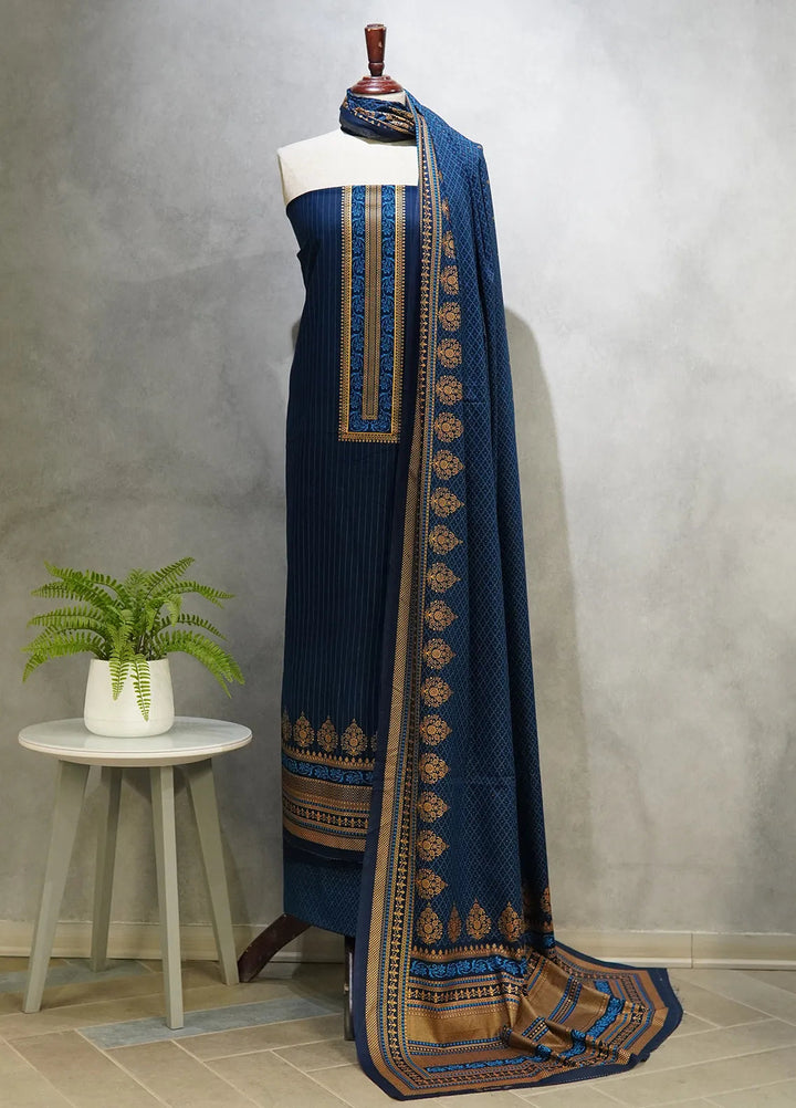 Farah N Faria By Bin Saeed Embroidered Lawn Unstitched Suit 3 Piece BS24F Blue - Summer Collection