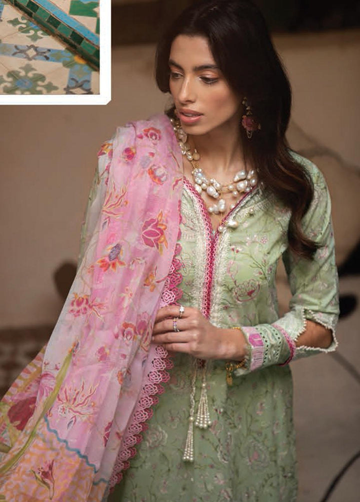 Kesh By Farah Talib Aziz Embroidered Lawn Suits Unstitched 3 Piece FTA23K FTA-01 Mint Debbagh - Luxury Collection