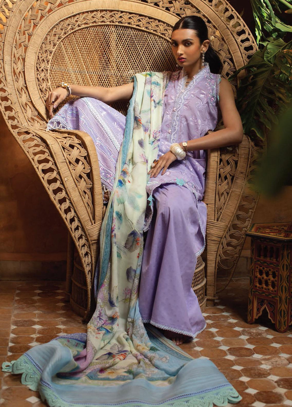 Kesh By Farah Talib Aziz Embroidered Lawn Suits Unstitched 3 Piece FTA23K FTA-04 Zat Lavender - Luxury Collection