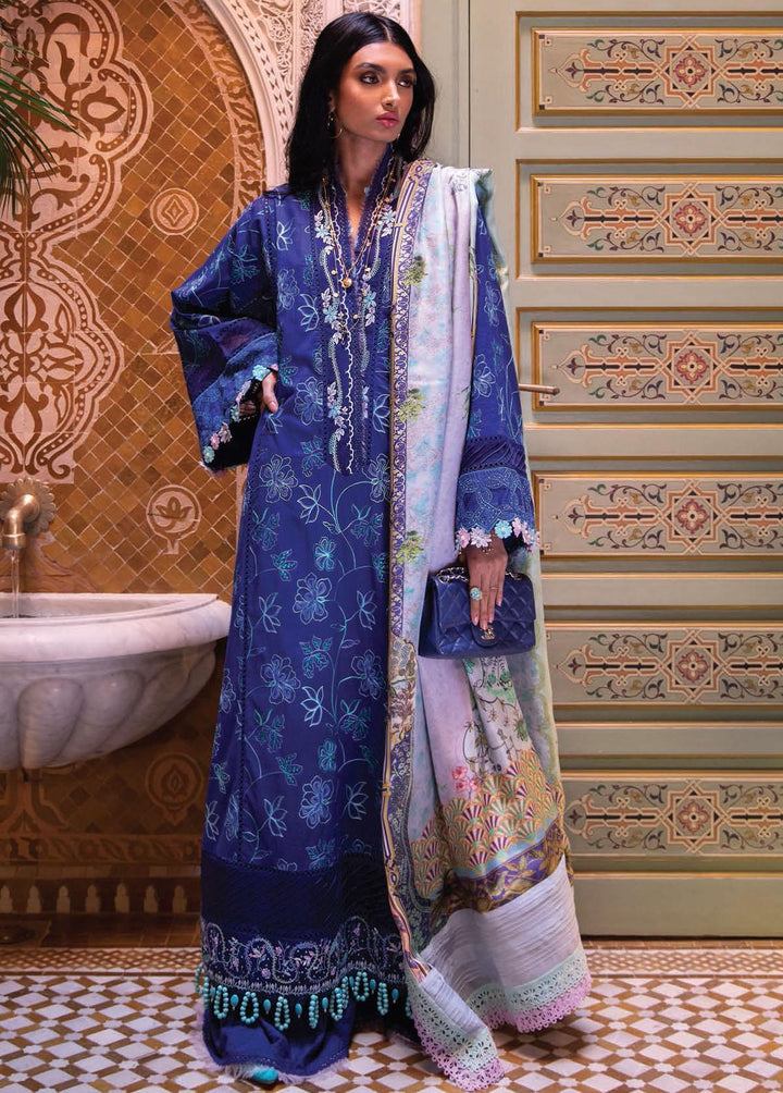 Kesh By Farah Talib Aziz Embroidered Lawn Suits Unstitched 3 Piece FTA23K FTA-11 Jardin Blue - Luxury Collection