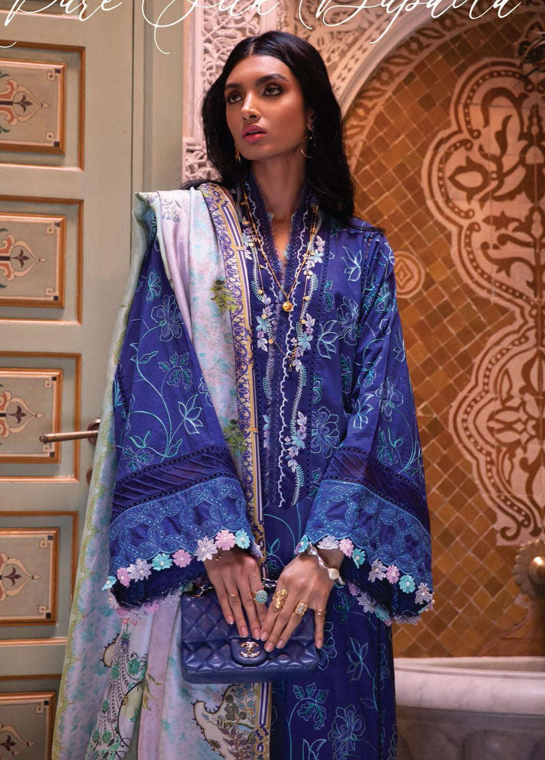 Kesh By Farah Talib Aziz Embroidered Lawn Suits Unstitched 3 Piece FTA23K FTA-11 Jardin Blue - Luxury Collection
