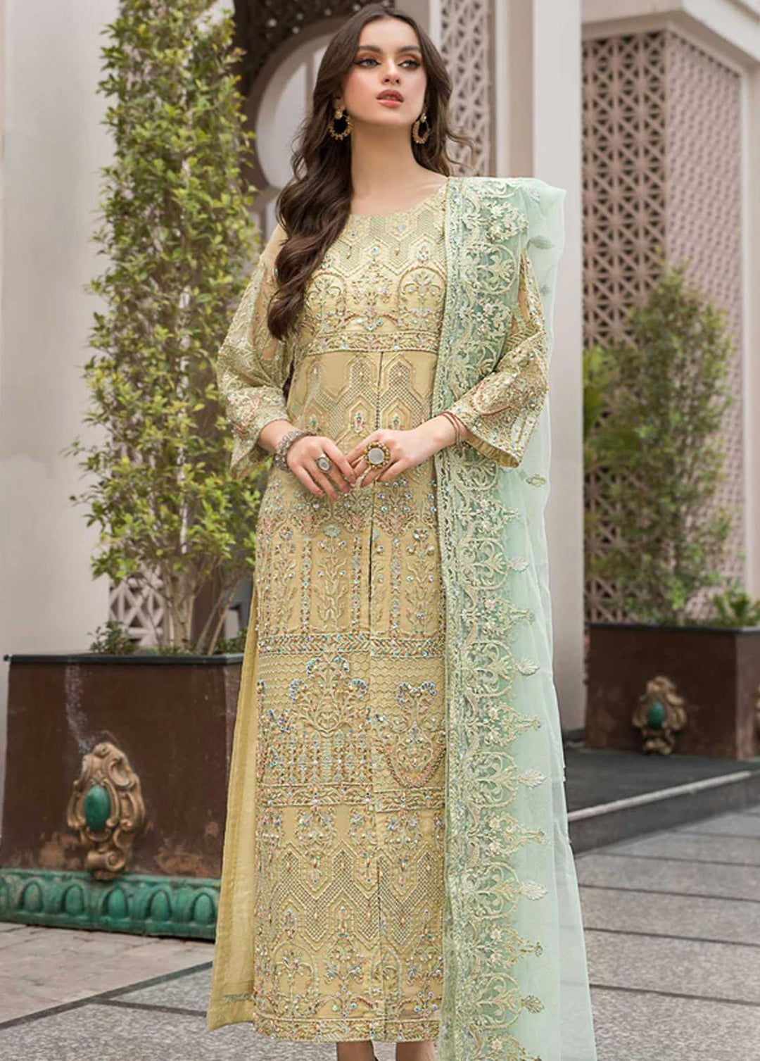 Farahnosh By Aroshi Embroidered Organza Suits Unstitched 3 Piece ASH22F Mist - Luxury Collection