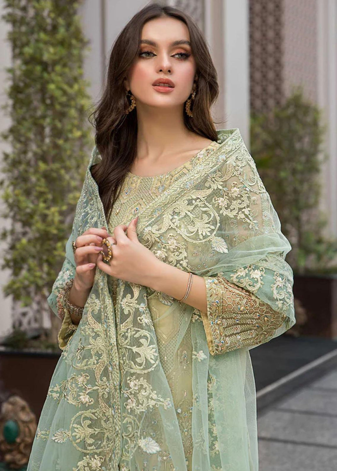Farahnosh By Aroshi Embroidered Organza Suits Unstitched 3 Piece ASH22F Mist - Luxury Collection