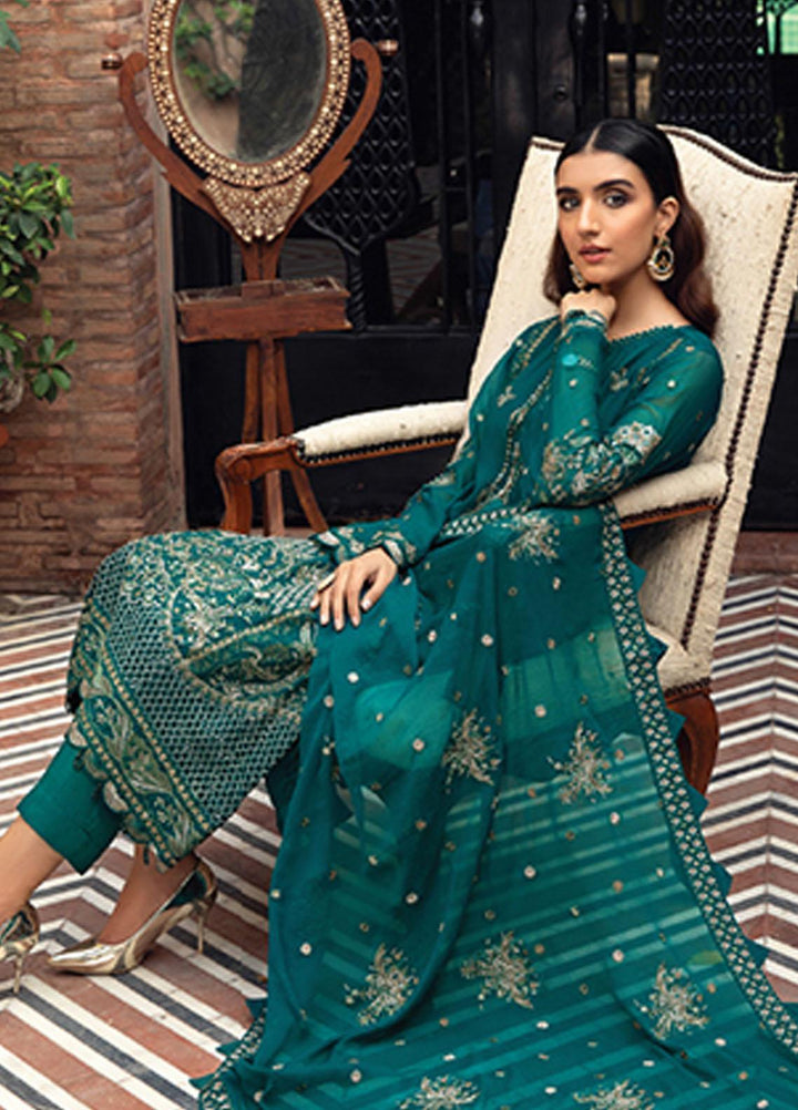 Farasha Embroidered Chiffon Suits Unstitched 3 Piece FSH21C-1 01 JADE - Festive Collection